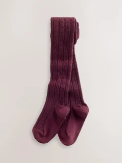 Next Regular Length Cotton Rich Cable Tights 3 Pack Pink Berry Red and Chocolate Brown Best