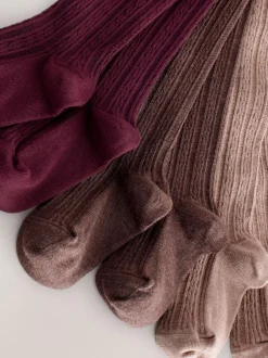 Next Regular Length Cotton Rich Cable Tights 3 Pack Pink Berry Red and Chocolate Brown Best