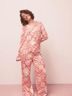 Next Pink Bows Satin Button Through Pyjamas Outlet