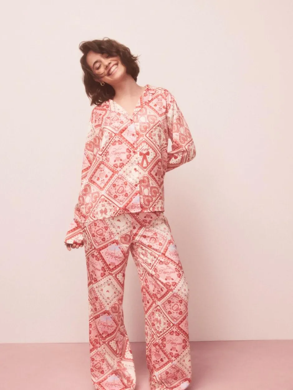 Next Pink Bows Satin Button Through Pyjamas Outlet