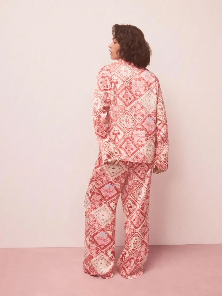 Next Pink Bows Satin Button Through Pyjamas Outlet