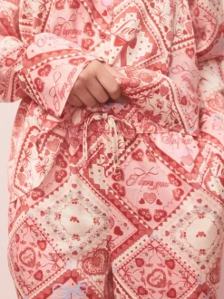Next Pink Bows Satin Button Through Pyjamas Outlet