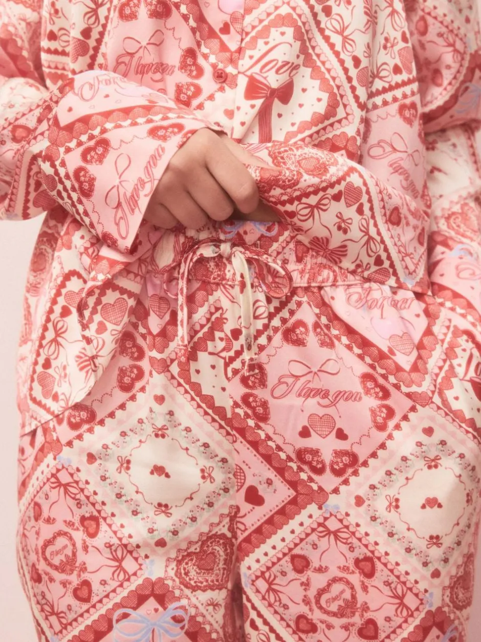 Next Pink Bows Satin Button Through Pyjamas Outlet
