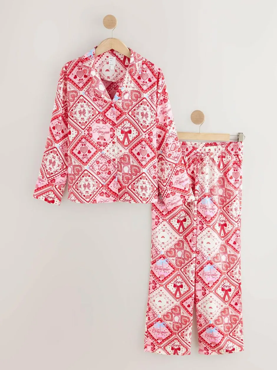 Next Pink Bows Satin Button Through Pyjamas Outlet
