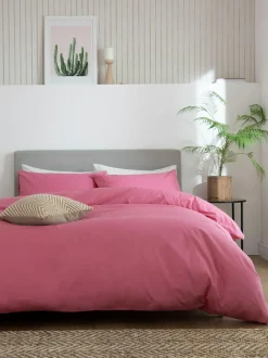 Next Pink Bright Cotton Rich Plain Duvet Cover and Pillowcase Set