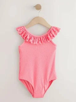 Next Pink Broderie Frill Swimsuit (3-16yrs) Outlet