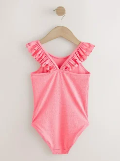 Next Pink Broderie Frill Swimsuit (3-16yrs) Outlet