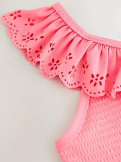 Next Pink Broderie Frill Swimsuit (3-16yrs) Outlet