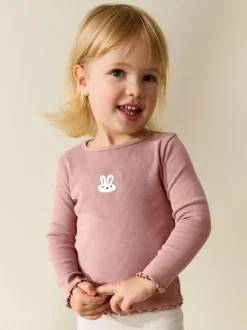 Next Long sleeve Embroidered Ribbed Top (3mths-7yrs) Pink Bunny Discount