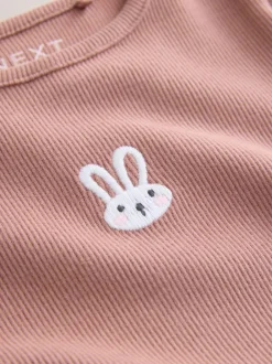 Next Long sleeve Embroidered Ribbed Top (3mths-7yrs) Pink Bunny Discount
