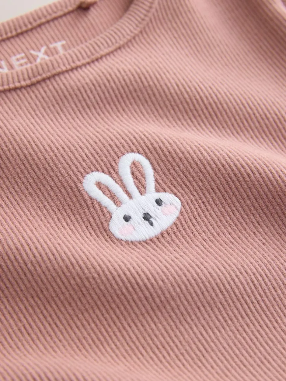 Next Long sleeve Embroidered Ribbed Top (3mths-7yrs) Pink Bunny Discount