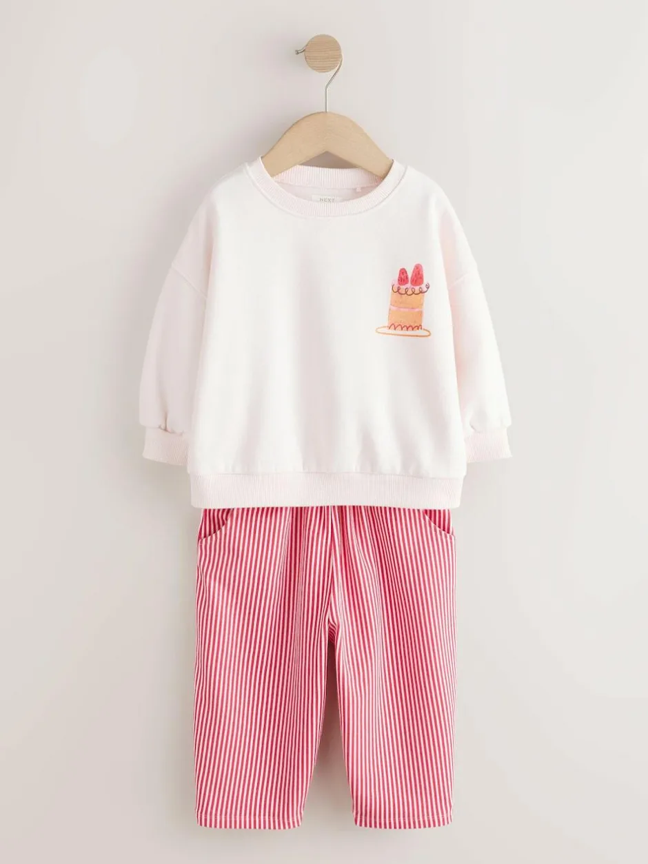 Next Pink Cake Sweatshirt and Barrel Leg Joggers Set (3mths-7yrs) Online