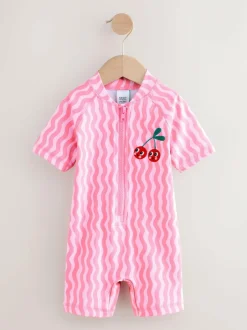 Next Pink Cherry Wave Sunsafe Swimsuit (3mths-10yrs) Outlet