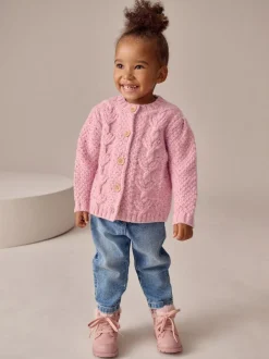 Next Chunky Knit Bobble Cardigan (3mths-10yrs) Pink Hot