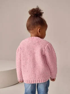 Next Chunky Knit Bobble Cardigan (3mths-10yrs) Pink Hot