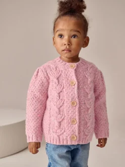 Next Chunky Knit Bobble Cardigan (3mths-10yrs) Pink Hot