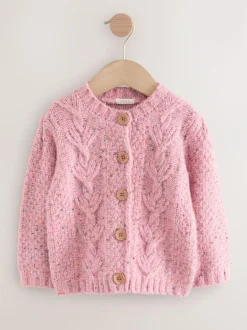 Next Chunky Knit Bobble Cardigan (3mths-10yrs) Pink Hot