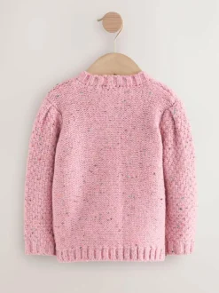 Next Chunky Knit Bobble Cardigan (3mths-10yrs) Pink Hot