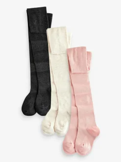 Next 3 Pack Cotton Rich Tights Pink Cream and Dark Grey New