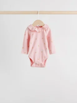 Next Baby Long Sleeve Frill Bodysuits 4 Pack (0mths-2yrs) Pink/ Cream/ Brown Ditsy Online