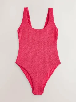 Next Wide Strap Tummy Control Scoop Swimsuit Pink Crinkle