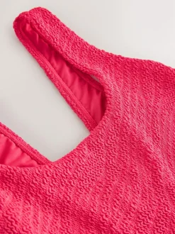 Next Wide Strap Tummy Control Scoop Swimsuit Pink Crinkle