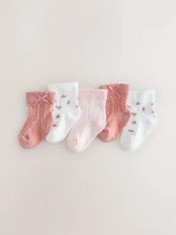 Next Pink Ditsy Cable Baby Socks 5 Pack (0mths-2yrs) Outlet
