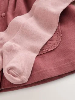 Next Pink Embroidered Baby Cord Pinafore Long Sleeve Bodysuit & Tights Set (0mths-2yrs) Outlet