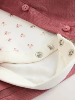 Next Pink Embroidered Baby Cord Pinafore Long Sleeve Bodysuit & Tights Set (0mths-2yrs) Outlet