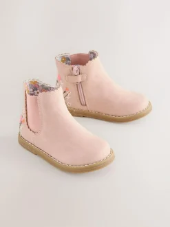 Next Wide Fit (G) Chelsea Ankle Boots Pink Embroidered Clearance