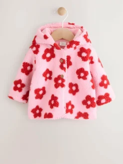 Next Pink Floral All Over Print Borg Hooded Baby Jacket (0mths-2yrs) Discount