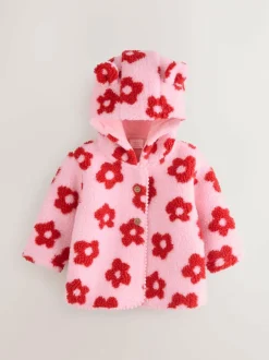 Next Pink Floral All Over Print Borg Hooded Baby Jacket (0mths-2yrs) Discount