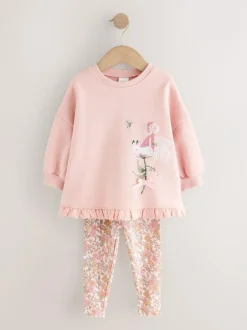 Next Frill Hem Sweatshirt & Leggings Set (3mths-7yrs) Pink Floral Fairy New
