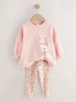Next Frill Hem Sweatshirt & Leggings Set (3mths-7yrs) Pink Floral Fairy New