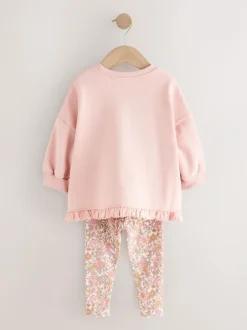 Next Frill Hem Sweatshirt & Leggings Set (3mths-7yrs) Pink Floral Fairy New