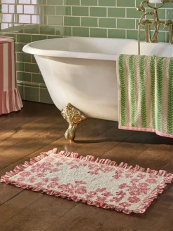 Next Pink Floral Frill Bath Mat New
