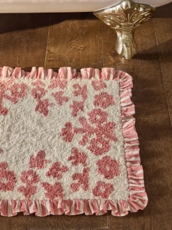 Next Pink Floral Frill Bath Mat New