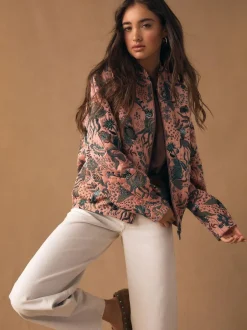 Next Floral Jacquard Bomber Jacket Pink Clearance