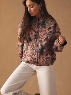 Next Floral Jacquard Bomber Jacket Pink Clearance