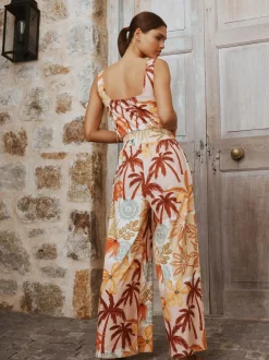 Next Pink Floral Patch Print Square Neck Wide Leg Jersey Jumpsuit New