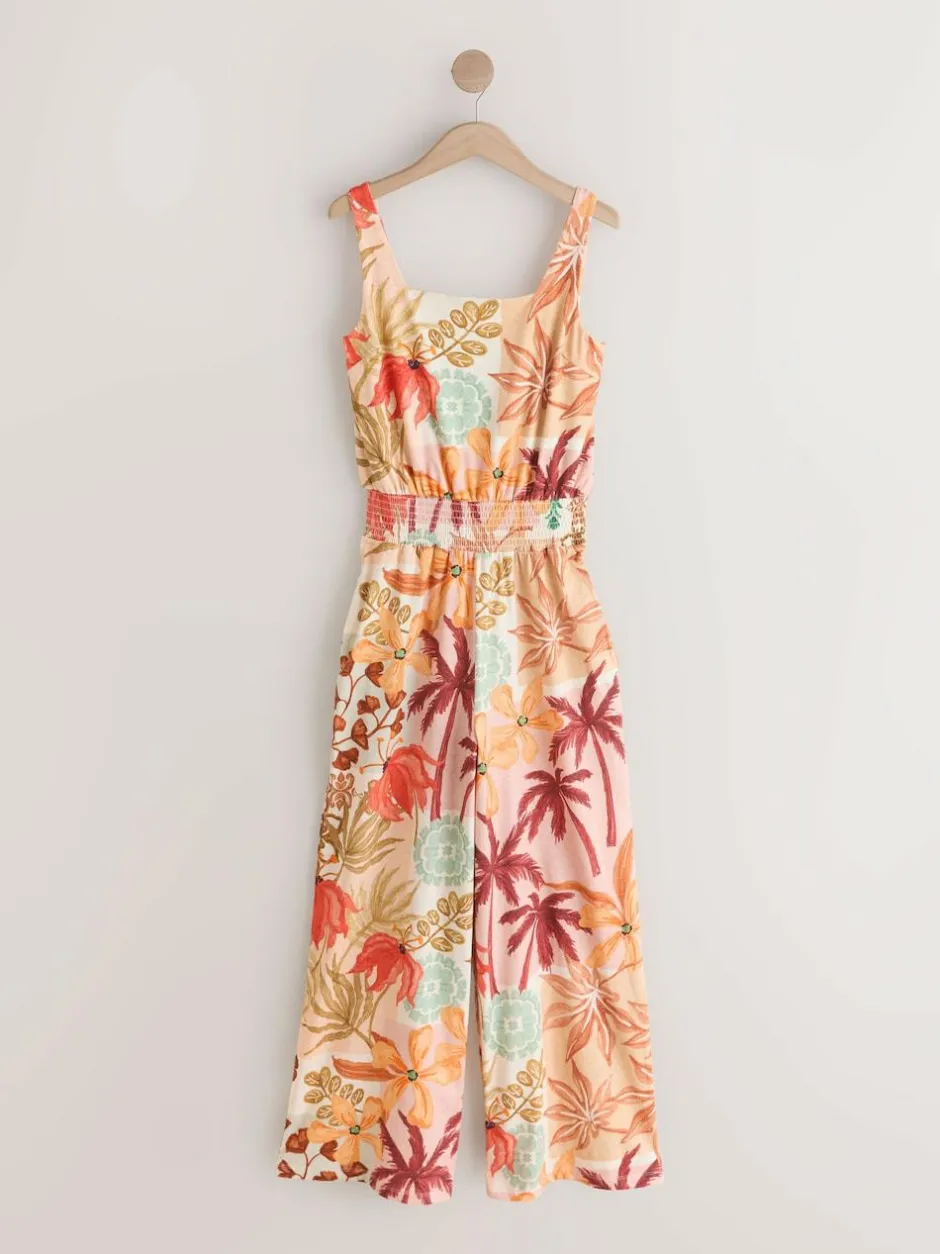 Next Pink Floral Patch Print Square Neck Wide Leg Jersey Jumpsuit New