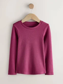 Next Pink Floral Print Long Sleeve Ribbed T-Shirts 4 Pack (3-16yrs) Outlet