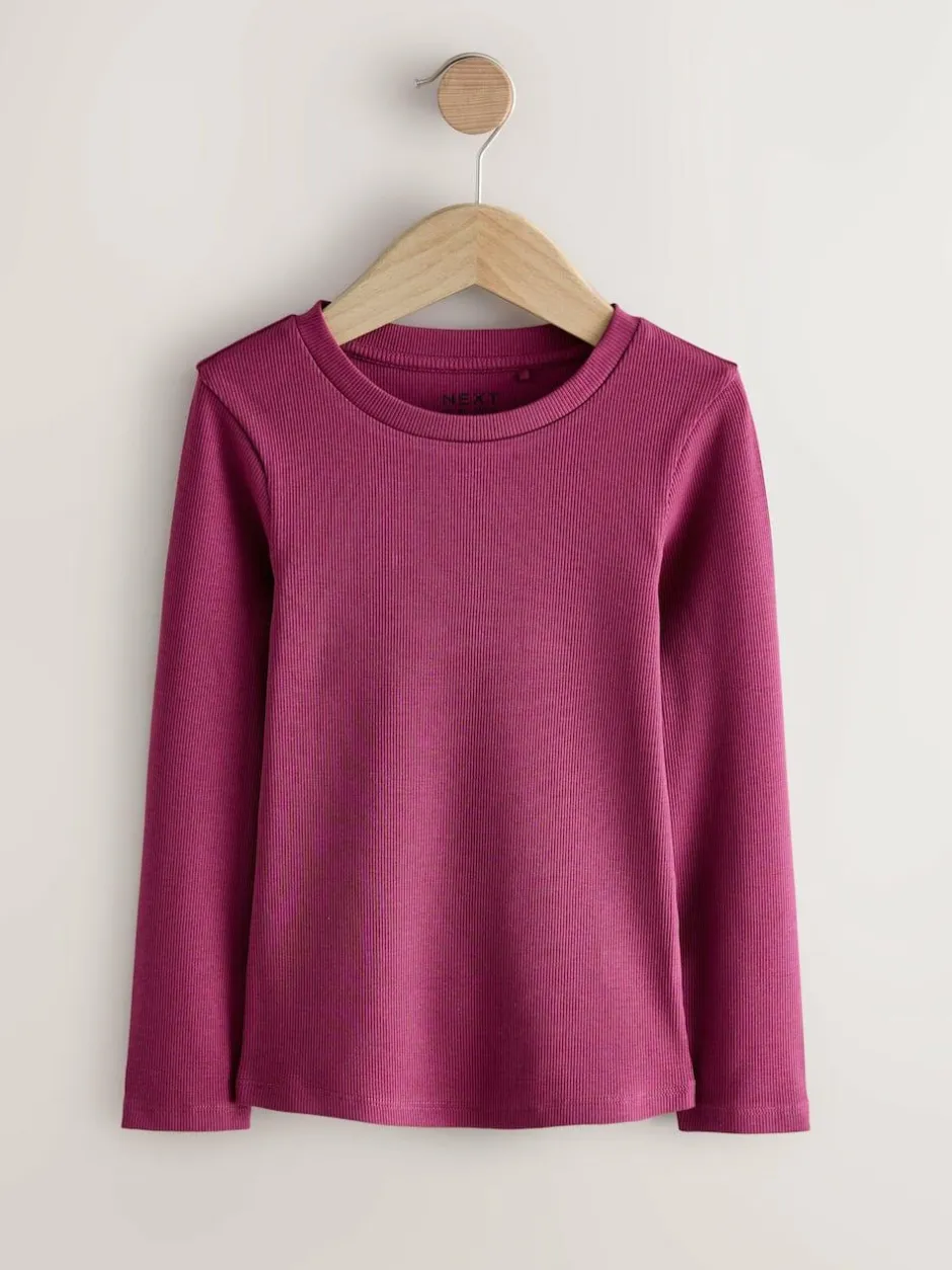Next Pink Floral Print Long Sleeve Ribbed T-Shirts 4 Pack (3-16yrs) Outlet
