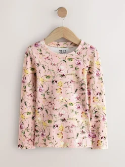 Next Pink Floral Print Long Sleeve Ribbed T-Shirts 4 Pack (3-16yrs) Outlet