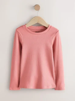 Next Pink Floral Print Long Sleeve Ribbed T-Shirts 4 Pack (3-16yrs) Outlet