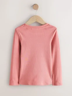 Next Pink Floral Print Long Sleeve Ribbed T-Shirts 4 Pack (3-16yrs) Outlet