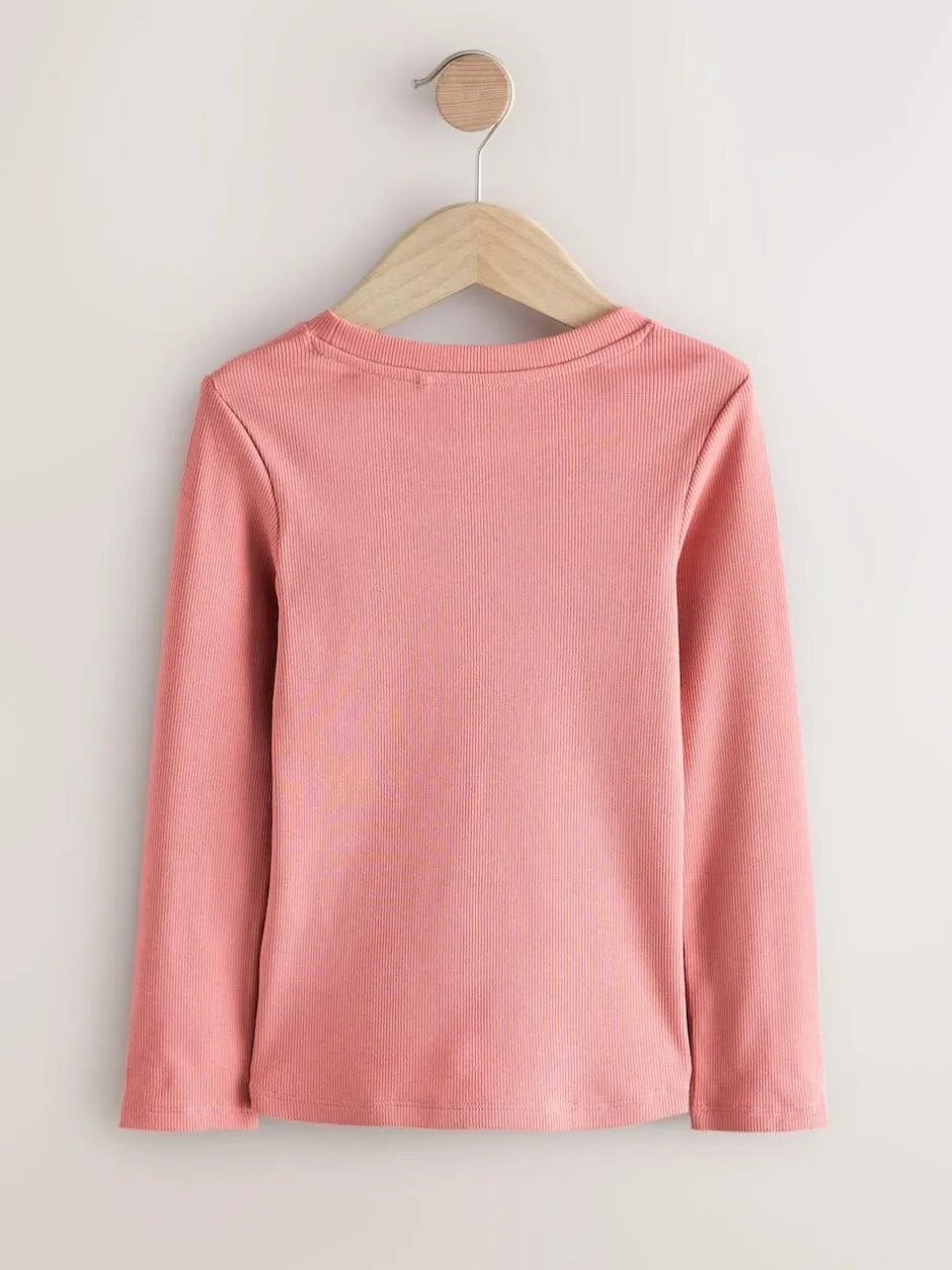 Next Pink Floral Print Long Sleeve Ribbed T-Shirts 4 Pack (3-16yrs) Outlet