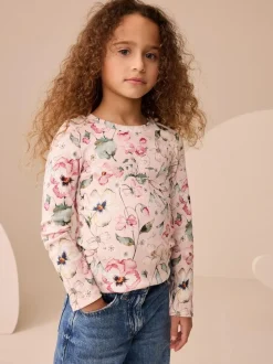 Next Pink Floral Print Long Sleeve Ribbed T-Shirts 4 Pack (3-16yrs) Outlet