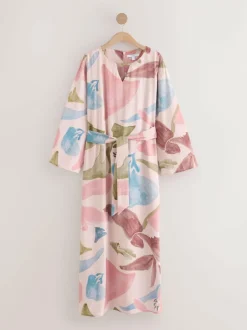 Next V-Neck 3/4 Length Sleeve Maxi Kaftan Dress Pink Floral Print Online