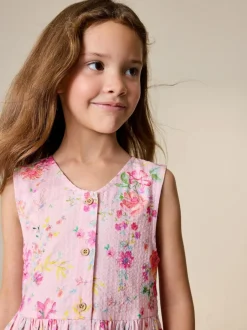 Next Stripe Short Sleeve Button Through Dress (3-16yrs) Pink Floral Sale